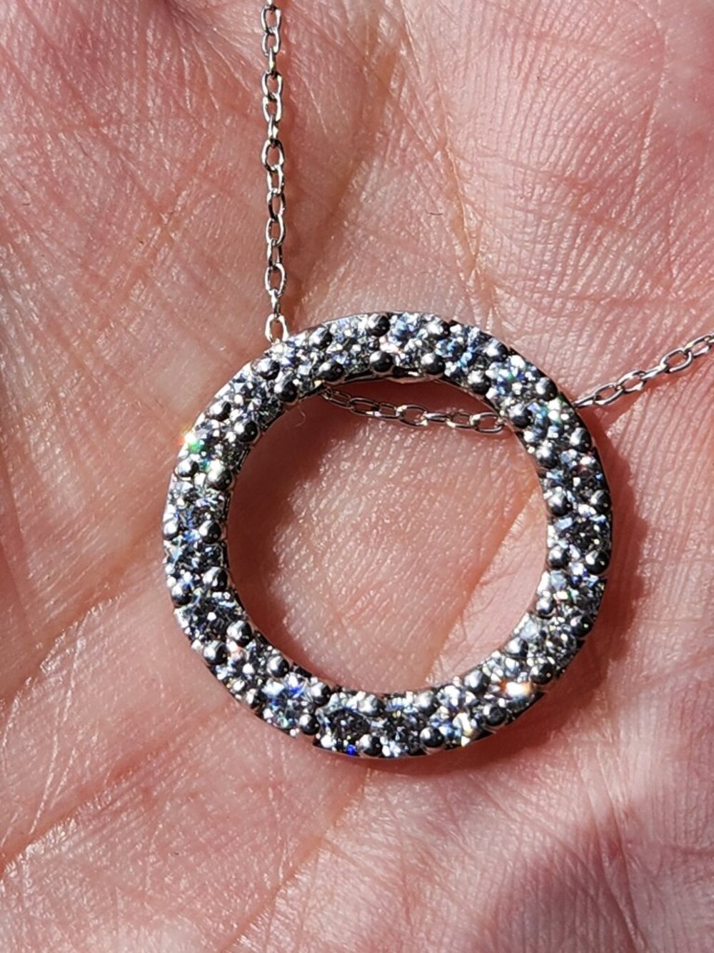 Stargate! 925 Solid Pavé Circle Eternity Halo Pendant Necklace 18" VTG